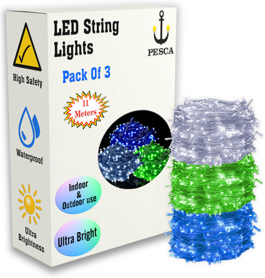 PESCA 40 LEDs 11 m White, Green, Blue Steady String Rice Lights(Pack of 3)