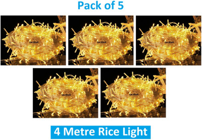 Sauran 15 LEDs 4 m Yellow Steady String Rice Lights(Pack of 5)