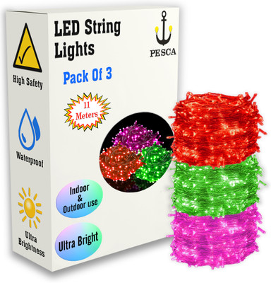 PESCA 40 LEDs 11 m Red, Green, Pink Steady String Rice Lights(Pack of 3)