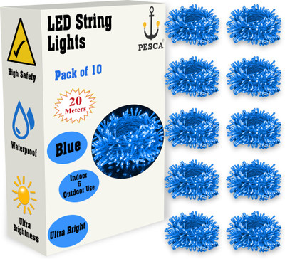 PESCA 60 LEDs 19.99 m Blue Steady String Rice Lights(Pack of 10)