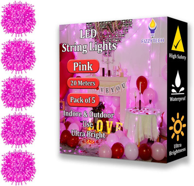 FIZZYTECH 60 LEDs 20 m Pink Steady String Rice Lights(Pack of 5)