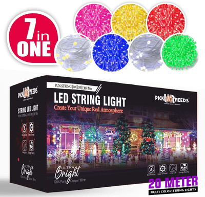 Pick Ur Needs 60 LEDs 20 m Blue, Green, Red, White, Beige, Yellow, Pink Flickering String Rice Lights(Pack of 7)