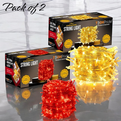 TechPride 40 LEDs 11 m Red, Yellow Steady String Rice Lights(Pack of 2)
