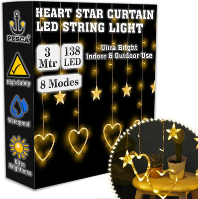 PESCA 140 LEDs 3 m Yellow Flickering, Steady Heart Rice Lights(Pack of 1)