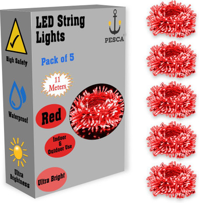 PESCA 40 LEDs 11 m Red Steady String Rice Lights(Pack of 5)