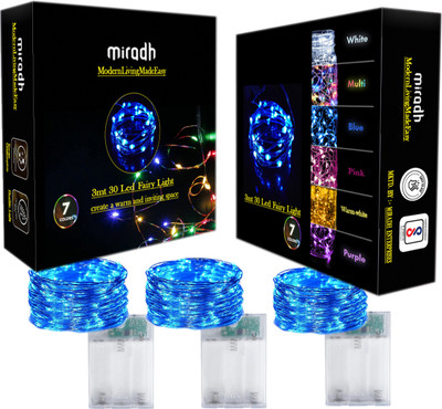 MIRADH 30 LEDs 3 m Blue Steady String Rice Lights(Pack of 3)