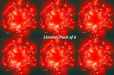 REIRSON 50 LEDs 15 m Red Steady String Rice Lights(Pack of 6)