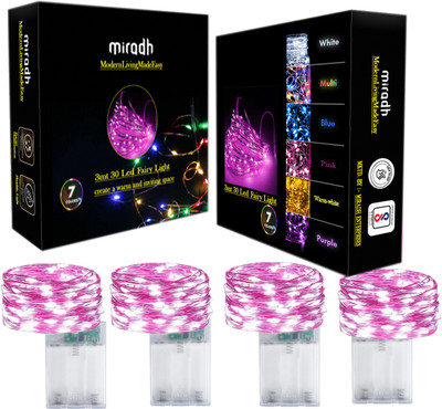 MIRADH 30 LEDs 3 m Pink Steady String Rice Lights(Pack of 4)