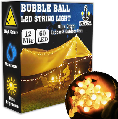 PESCA 60 LEDs 12 m Yellow Steady Ball Rice Lights(Pack of 1)