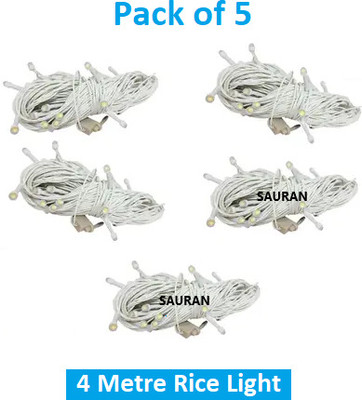 Sauran 15 LEDs 4 m White Steady String Rice Lights(Pack of 5)