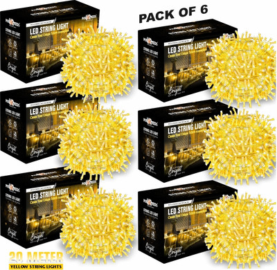 Pick Ur Needs 60 LEDs 20 m Yellow Steady String Rice Lights(Pack of 6)