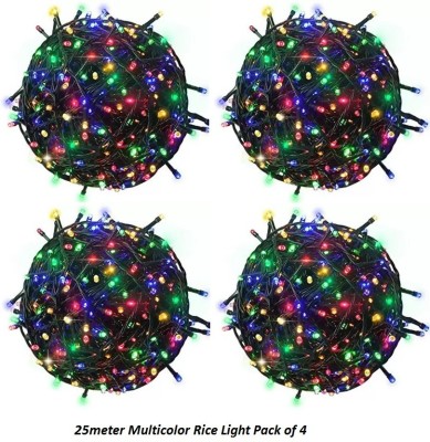 REIRSON 100 LEDs 25 m Multicolor, Black Color Changing, Flickering String Rice Lights(Pack of 4)