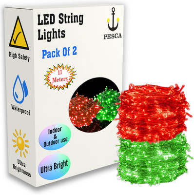 PESCA 40 LEDs 11 m Red, Green Steady String Rice Lights(Pack of 2)