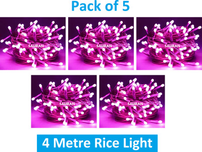 Sauran 15 LEDs 4 m Pink Steady String Rice Lights(Pack of 5)