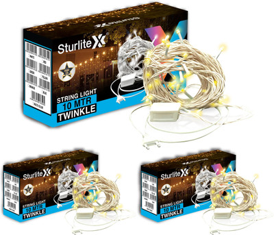 Sturlite 46 LEDs 10 m Yellow Steady Bulb Rice Lights(Pack of 3)