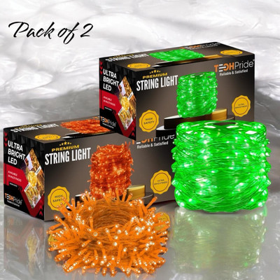 TechPride 40 LEDs 11 m Orange, Green Steady String Rice Lights(Pack of 2)