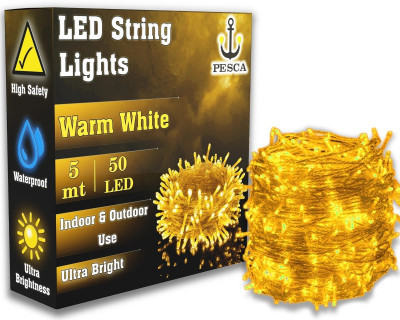 PESCA 50 LEDs 5 m Yellow Steady String Rice Lights(Pack of 1)