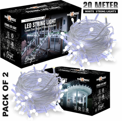 Pick Ur Needs 60 LEDs 20 m White Steady String Rice Lights(Pack of 2)
