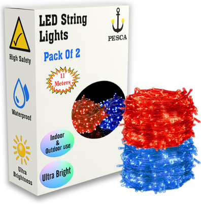 PESCA 40 LEDs 11 m Red, Blue Steady String Rice Lights(Pack of 2)