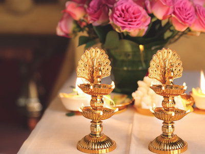 Nabhya 10 Deep Peacock 2 Layer Electric Gold LED Light for Temple Table Diya Pack of 2 Plastic (Pack of 2) Table Diya(Height: 10 inch)