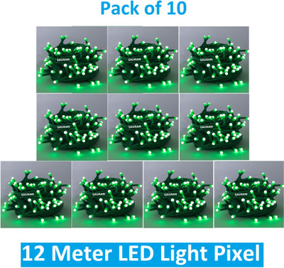 Sauran 36 LEDs 12 m Green Steady String Rice Lights(Pack of 10)