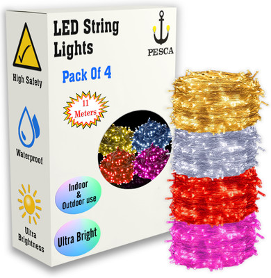 PESCA 40 LEDs 11 m Yellow, White, Red, Pink Steady String Rice Lights(Pack of 4)