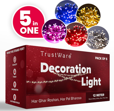 Trust Ware 40 LEDs 12 m Multicolor Steady Bulb Rice Lights(Pack of 5)