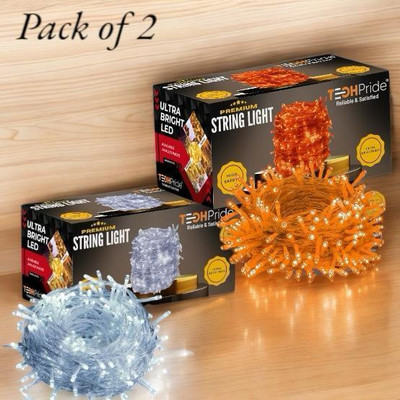 TechPride 40 LEDs 11 m White, Orange Steady String Rice Lights(Pack of 2)