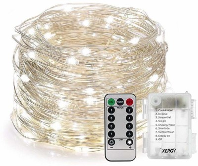 XERGY 100 LEDs 10 m White Steady String Rice Lights(Pack of 1)