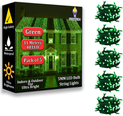 FIZZYTECH 40 LEDs 11 m Green Color Changing String Rice Lights(Pack of 5)