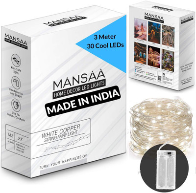 MANSAA 30 LEDs 3.05 m White Steady String Rice Lights(Pack of 1)