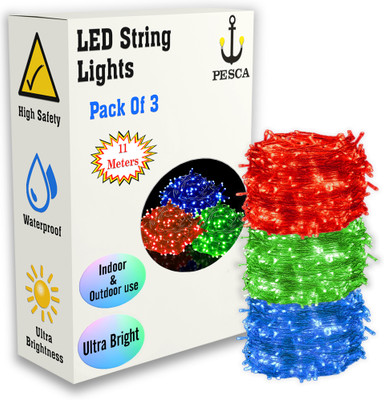 PESCA 40 LEDs 11 m Red, Green, Blue Steady String Rice Lights(Pack of 3)