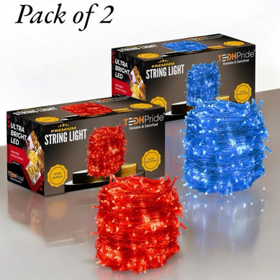 TechPride 40 LEDs 11 m Blue, Red Steady String Rice Lights(Pack of 2)