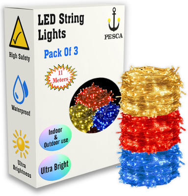PESCA 40 LEDs 11 m Yellow, Red, Blue Steady String Rice Lights(Pack of 3)