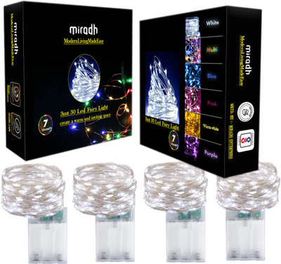MIRADH 30 LEDs 3 m White Steady String Rice Lights(Pack of 4)