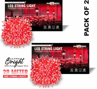Pick Ur Needs 60 LEDs 20 m Red Steady String Rice Lights(Pack of 2)