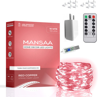 MANSAA 100 LEDs 10 m Red Flickering String Rice Lights(Pack of 1)