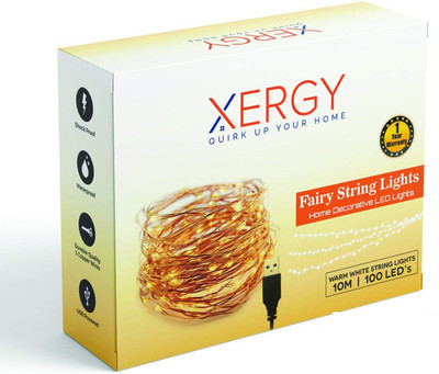 XERGY 100 LEDs 10 m White Steady Water Drop Rice Lights(Pack of 2)