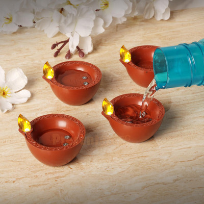 True Décor 6 PC Water Sensor LED Electric Diya Flameless & Smokeless Candles Candle Candle(Brown, Pack of 6)