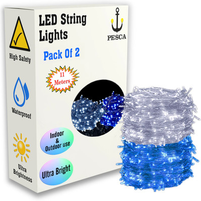 PESCA 40 LEDs 11 m White, Blue Steady String Rice Lights(Pack of 2)