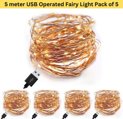 xenith 50 LEDs 5 m Gold Steady String Rice Lights(Pack of 5)