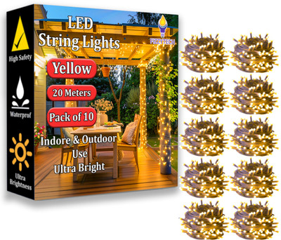 FIZZYTECH 60 LEDs 20 m Gold Steady String Rice Lights(Pack of 10)