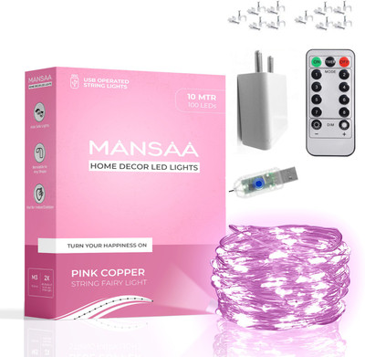 MANSAA 100 LEDs 10 m Pink Flickering String Rice Lights(Pack of 1)