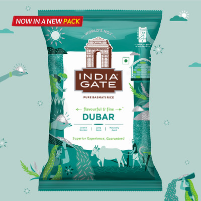 INDIA GATE Flavourful & Fine Dubar | Long & Slender Grains | Naturally Aged Basmati Rice (Long Grain, Polished)(1 kg)