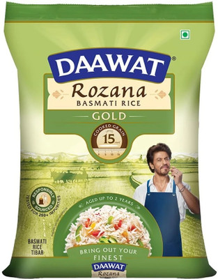 Daawat Rozana Gold Basmati Rice 5Kg| For Everyday Consumption| Cooked Grain Upto 15mm* Basmati Rice (Medium Grain, Raw)(5 kg)