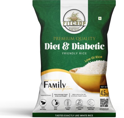 FITCROP Premium Diet and Diabetic Rice | Low GI Rice | Chemical Free| Certified Sona Masoori Rice (Medium Grain, Steam)(4.5 kg)