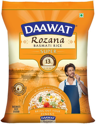 Daawat Rozana Super Basmati Rice 5Kg|Cooked Grain Upto 13mm*| Naturally Aged Raw Rice (Medium Grain, Raw)(5.05 kg)