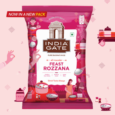 INDIA GATE All Rounder Feast Rozzana | Aged Rice | Fluffy & Non-Sticky Basmati Rice (Medium Grain, Polished)(1 kg)