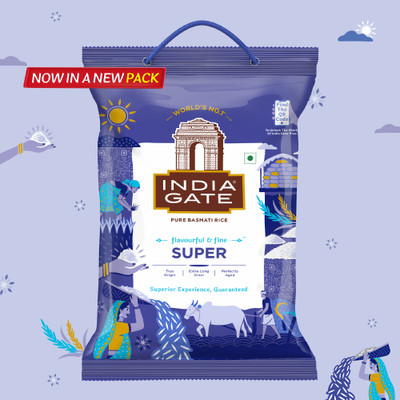 INDIA GATE Flavourful & Fine Super | Perfectly Aged Rice Basmati Rice (Long Grain, Polished)(5 kg)