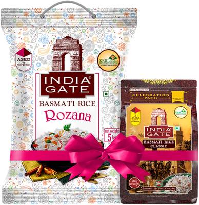 INDIA GATE Feast Rozana 5 kg & Classic 0.5 kg (Combo) Basmati Rice (Long Grain, Raw)